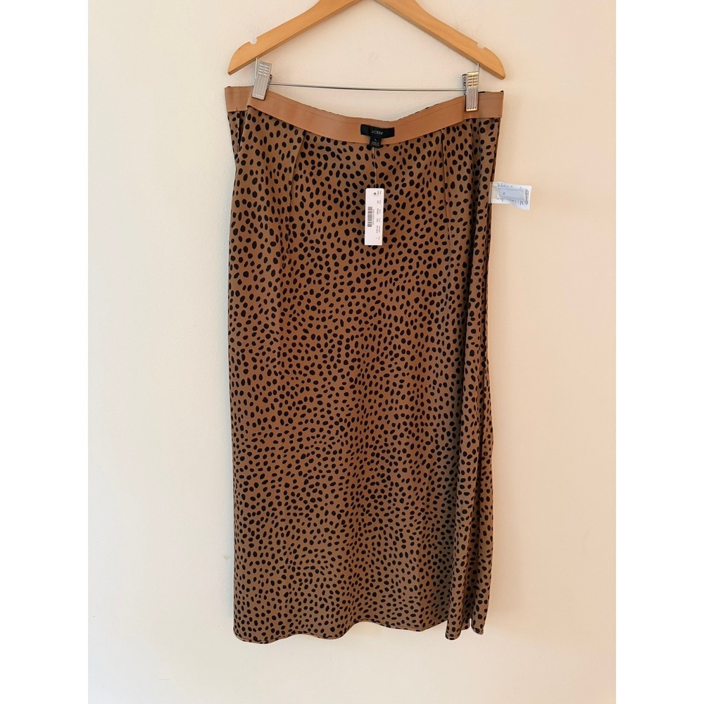 NWT J.Crew Slip Skirt in Leopard Dot Black Tan Size Large - Picture 4 of 9